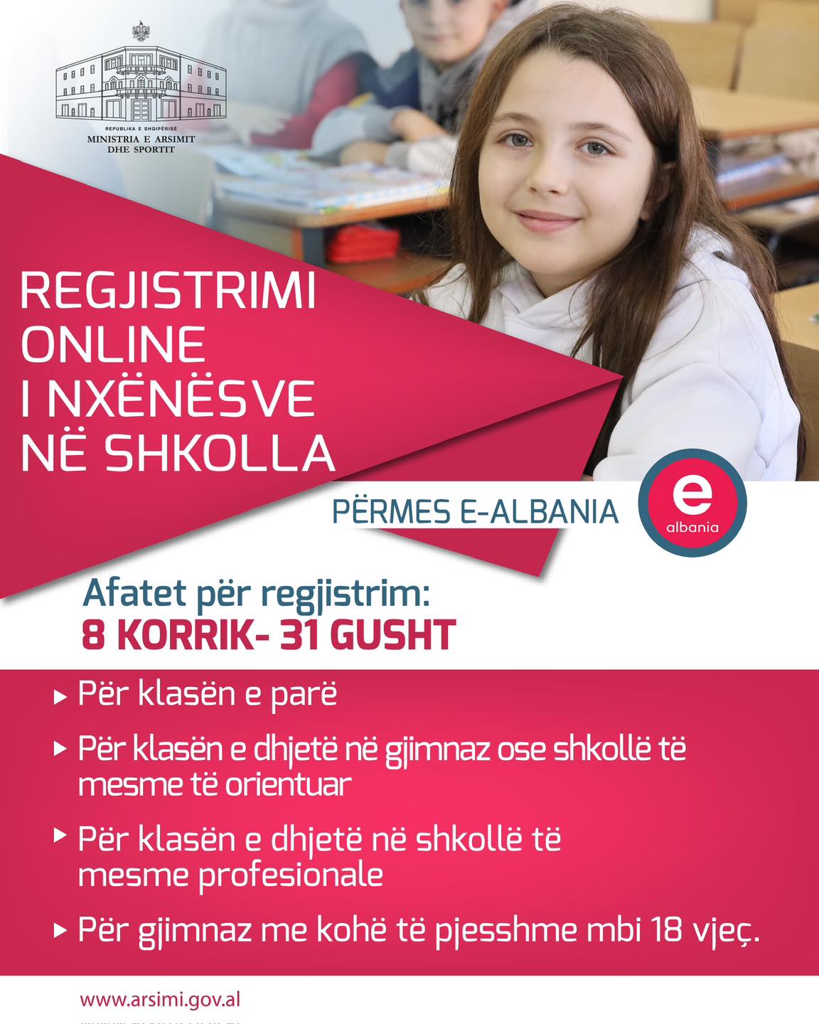 Viti shkollor 2024-2025/ Hapen regjistrimet për klasat e para dhe të