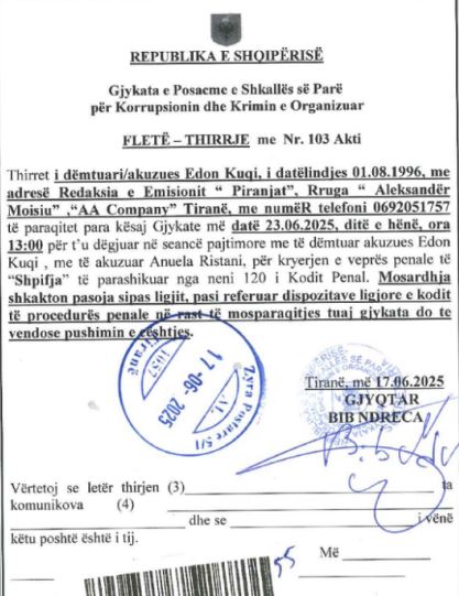 U kallëzua për shpifje nga Piranjat, të hënën mbahet