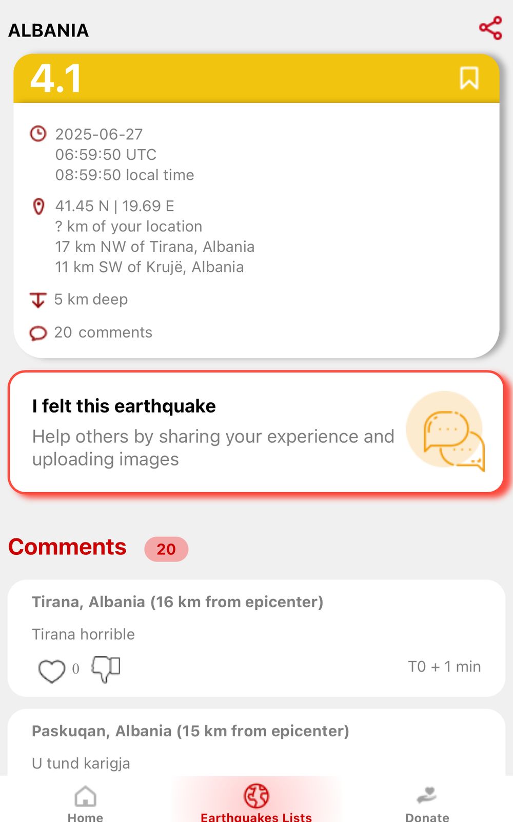Vijojnë lëkundjet e tokës, tjetër tërmet në