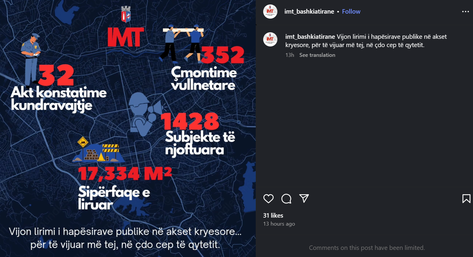 "Vijon lirimi i hapësirave publike në Tiranë," IMT ndan
