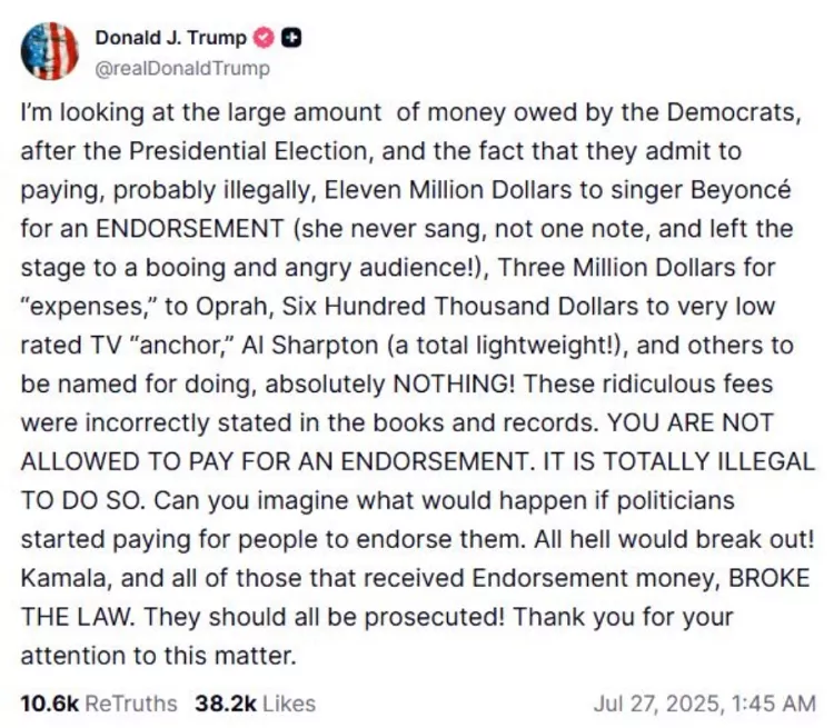 Trump kërkon që Beyoncé të ndiqet penalisht: U pagua