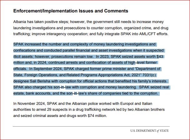 SHBA godet Berishën në raportin e 2025: SPAK e akuzon për