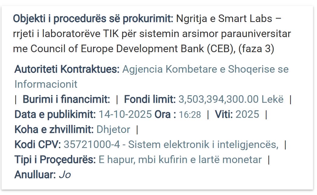 Dyfishohet tenderi i laboratorëve në shkolla, AKSHI hap