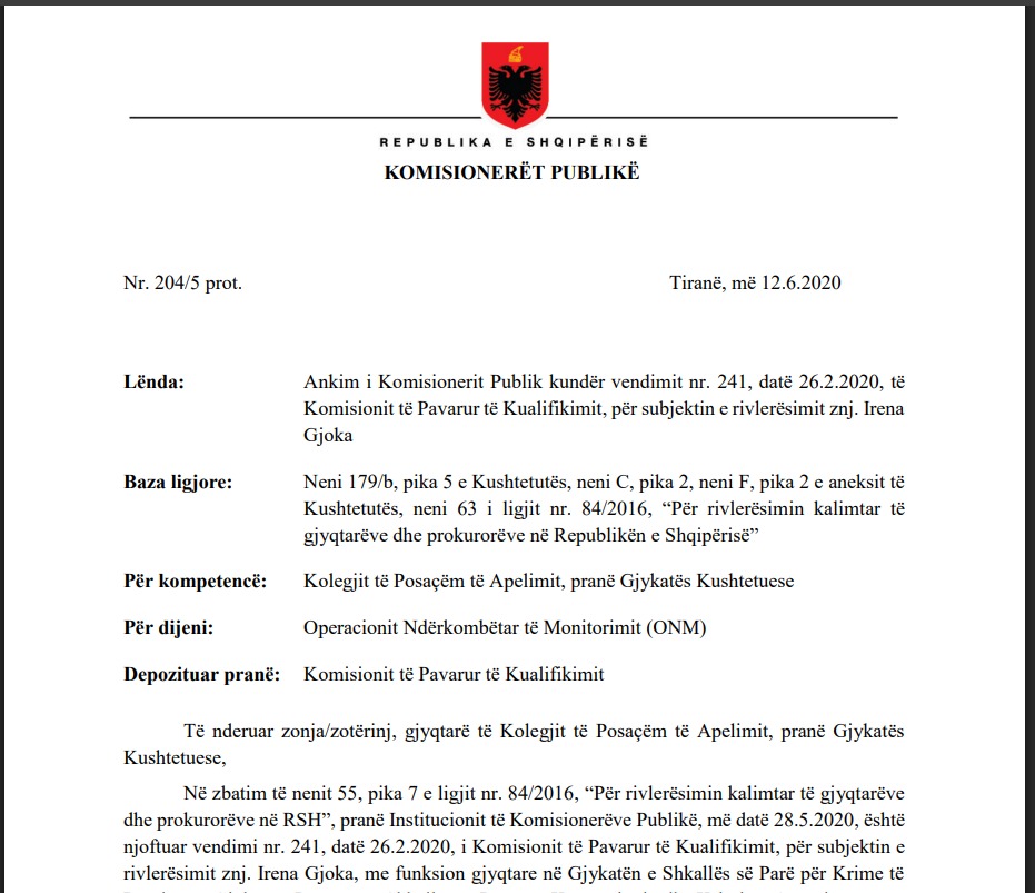 Komisioneri Publik, i ndjeri Darjel Sina ishte kundër kalimit në