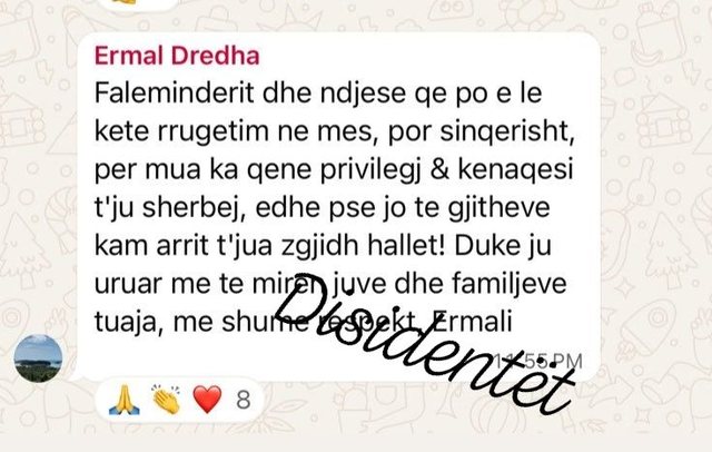 PRAPASKENAT e dorëheqjes së Ermal Dredhës dhe MESAZHI për