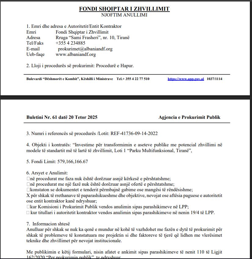 Tan Agolli anulon tenderin 6 milionë euro për parkun multifunksional