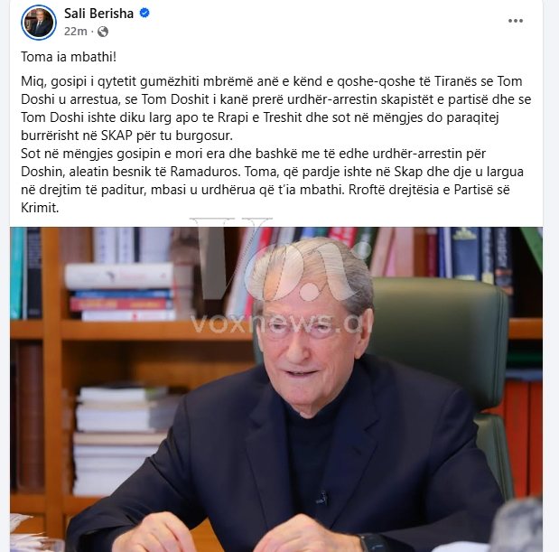 Berisha e akuzoi se ishte arratisur, Tom Doshi publikon FOTON me