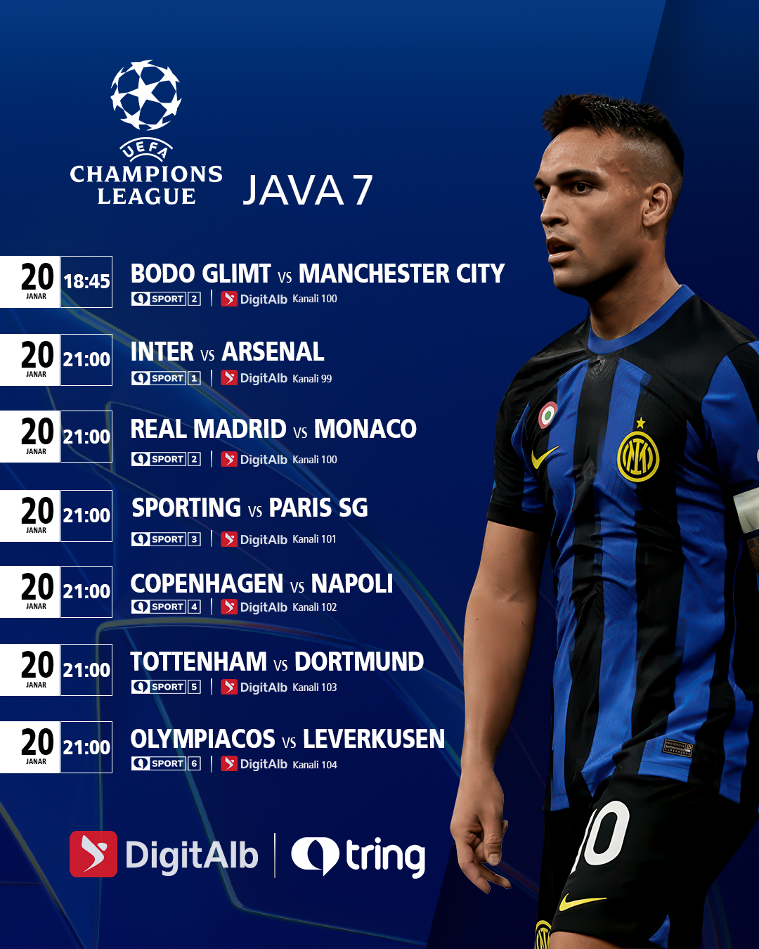 Champions League dhe gjithë kampionatet elitare të futbollit,