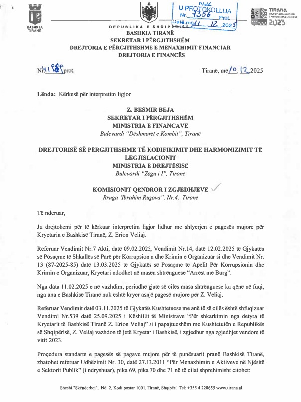 Asnjë lek që nga arrestimi, Bashkia e Tiranës kërkon mendim: