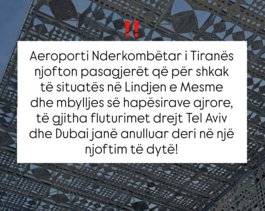Frikë nga sulmet e Iranit/ Aeroporti i Tiranës pezullon fluturimet