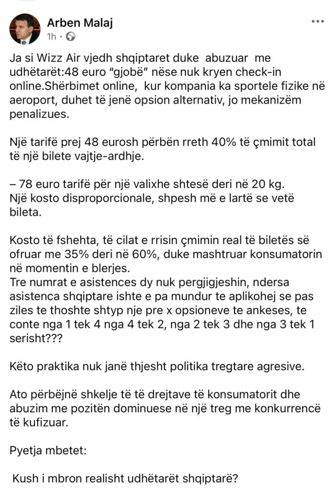 ZHVATJA/ Ish-ministri socialist i Financave: Wizz Air abuzon hapur me