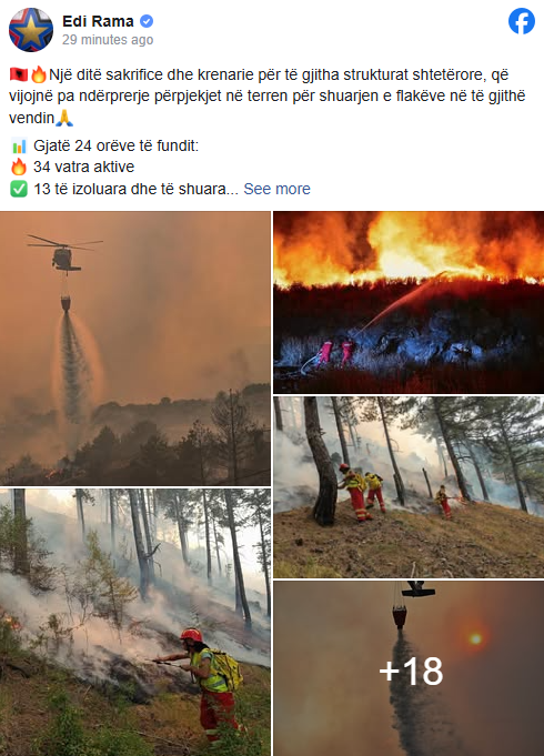 Rama reagon sërish për zjarret, bën bilancin e forcave të