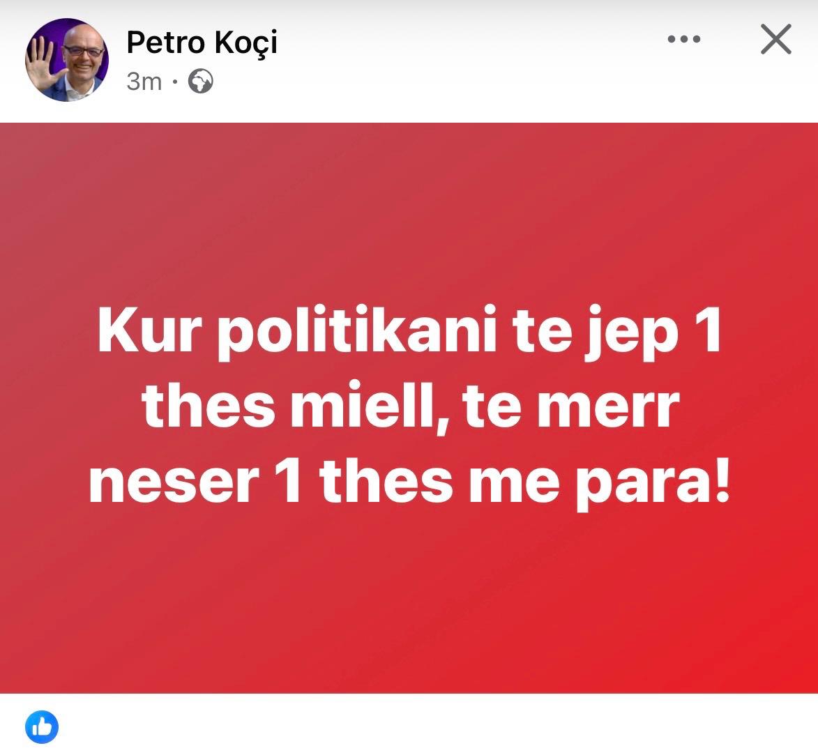 “Kur politikani të jep një thes me miell, të merr