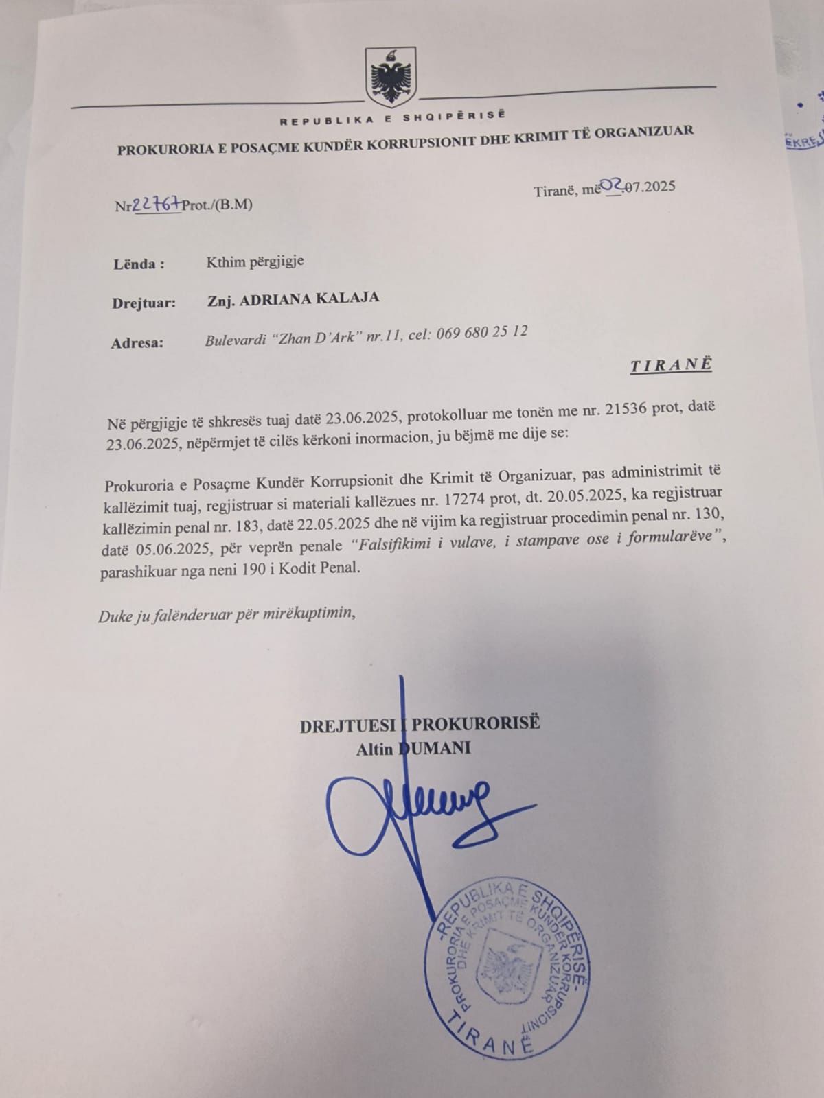 Nuk deklaroi se ishte e dënuar në Greqi, SPAK regjistron procedim