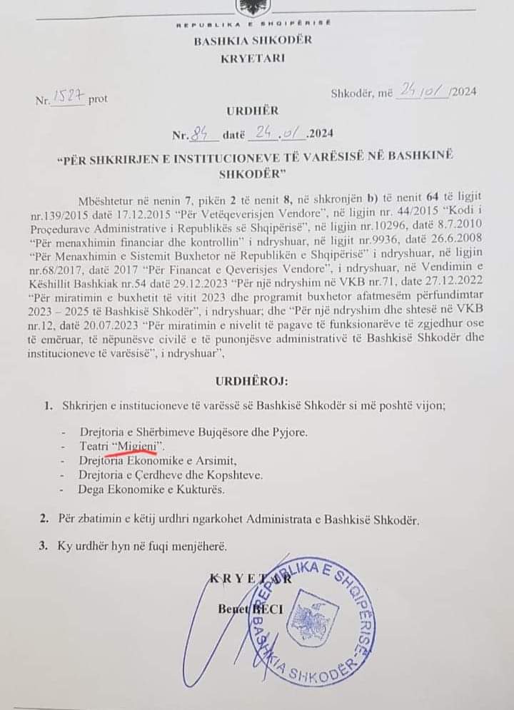 Bardh Spahia publikon shkresën për shkrirjen e 'Migjeni-t',